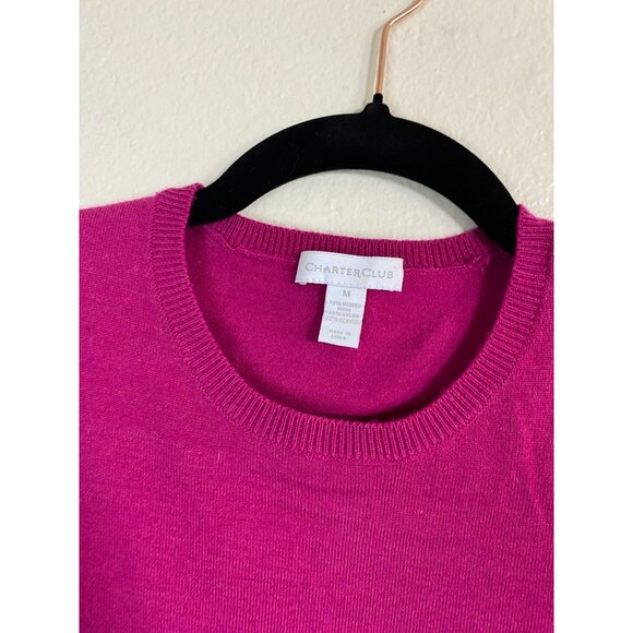 Charter Club Fuchsia Pink Merino Wool Crewneck Pullover Sweater Womens Medium - Picture 10 of 14